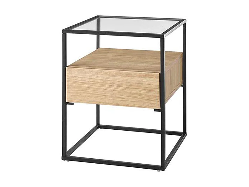 Table d'appoint en bois et métal coloris chêne - L.43 x H.54 x P.43 cm