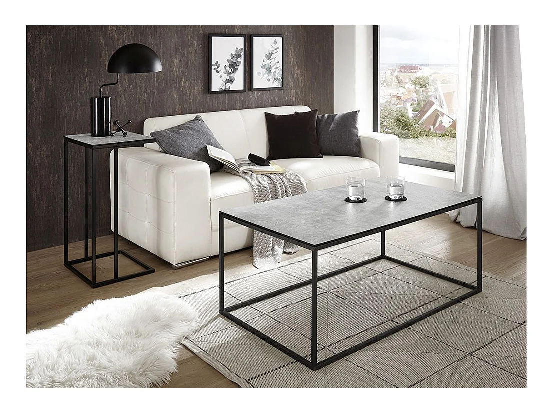 Table d'appoint en céramique coloris gris et métal noir - Longueur 40 x Hauteur 70 x Profondeur 35 cm