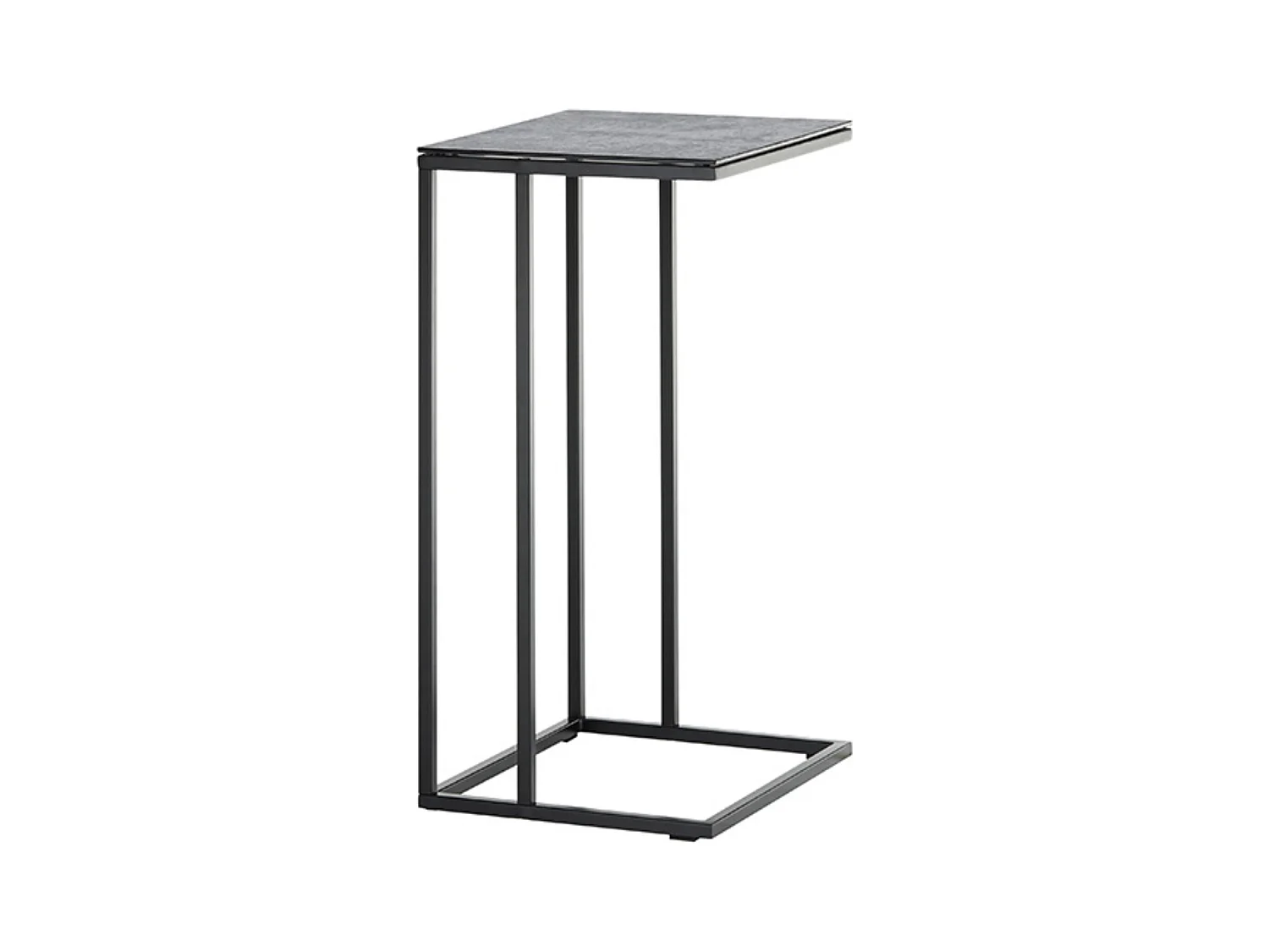 Table d'appoint en céramique coloris gris et métal noir - Longueur 40 x Hauteur 70 x Profondeur 35 cm