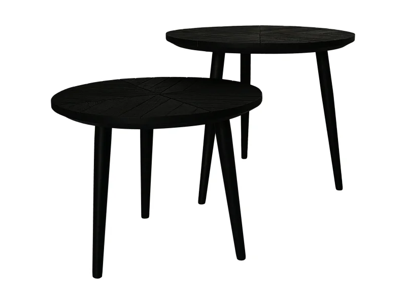 Verona - Lot de 2 tables rondes - bois de manguier et fer - noir - 60 x 50 x 60 cm