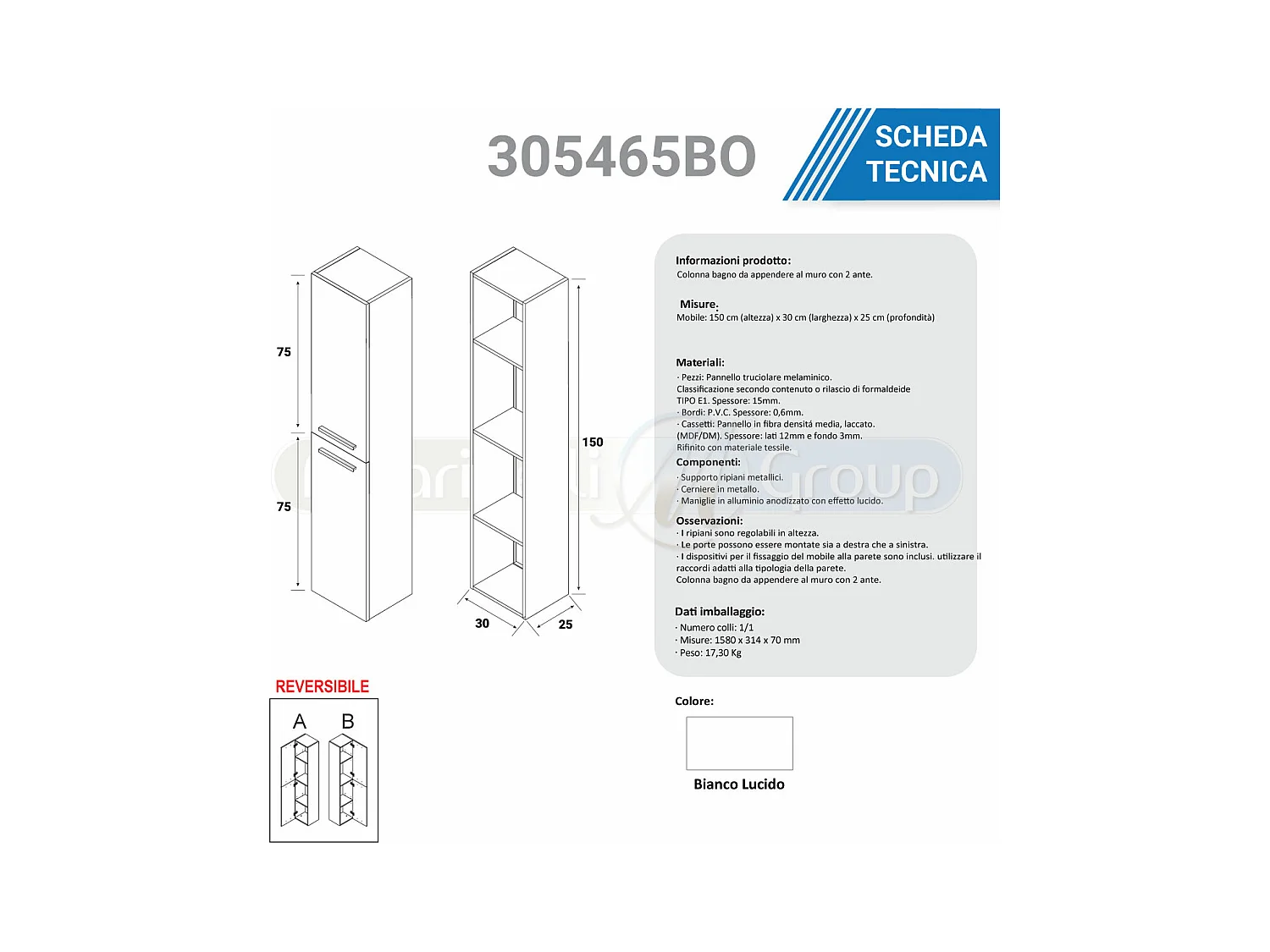 Colonna bagno Con Due Ante bianco lucido - 305465bo
