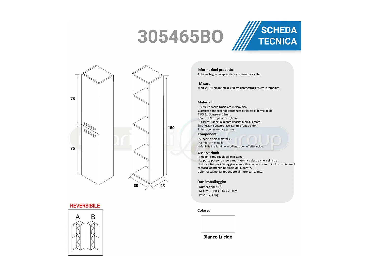 Colonna bagno Con Due Ante bianco lucido - 305465bo