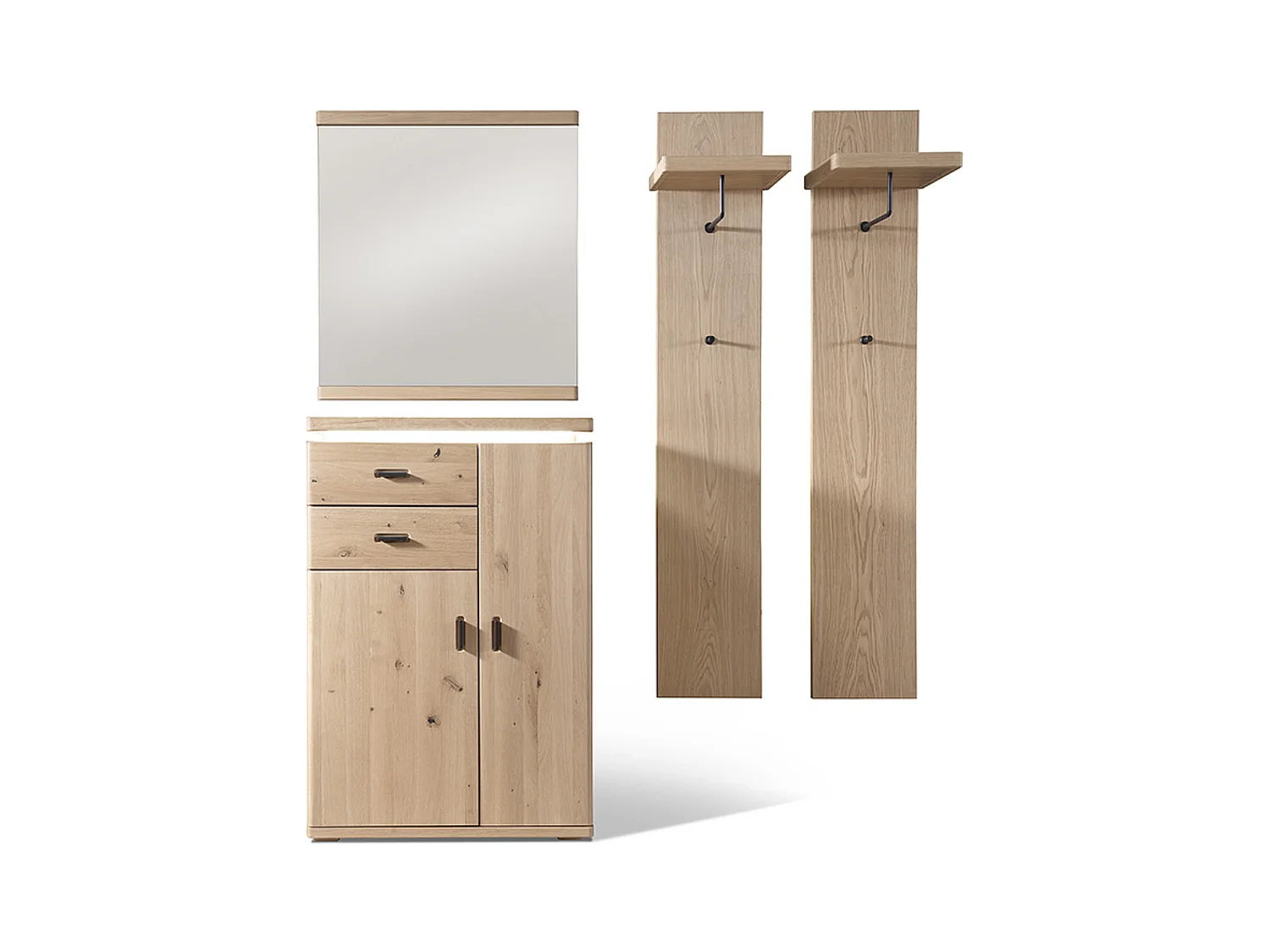 Ensemble d'entrée, 2 panneaux muraux, miroir et armoire coloris chêne bianco, anthracite