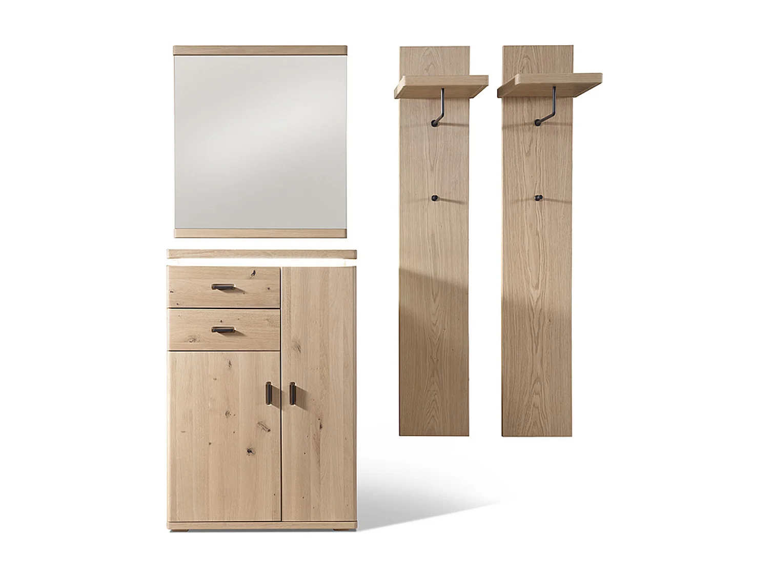 Ensemble d'entrée, 2 panneaux muraux, miroir et armoire coloris chêne bianco, anthracite