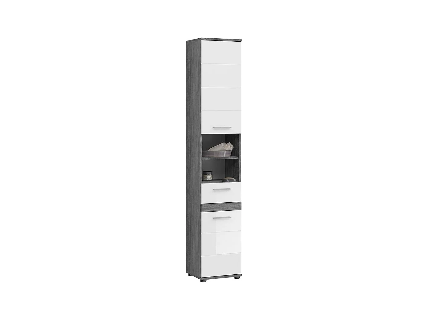 Blake armoire haute pour salle de bain 2 portes, 1 tiroir, 2 tablettes  brillant blanc,enfumé.