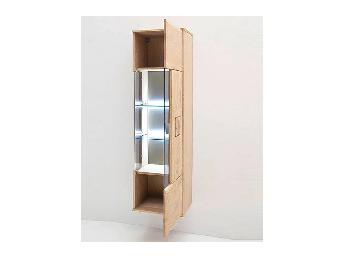 Vitrine murale en chêne massif bianco avec LED - L.45 x H.157 x P.38 cm
