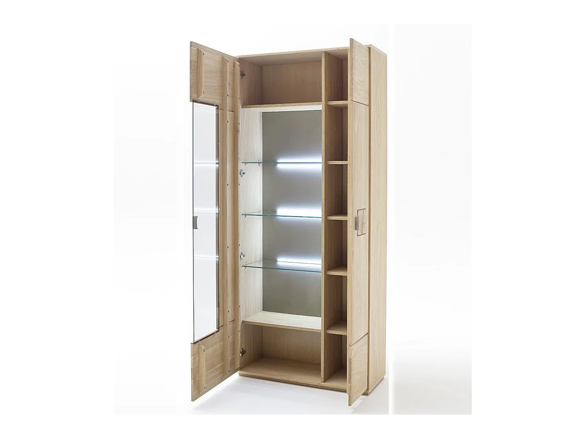 Vitrine en chêne massif Bianco + LED - L.90 x H.208 x P.38 cm