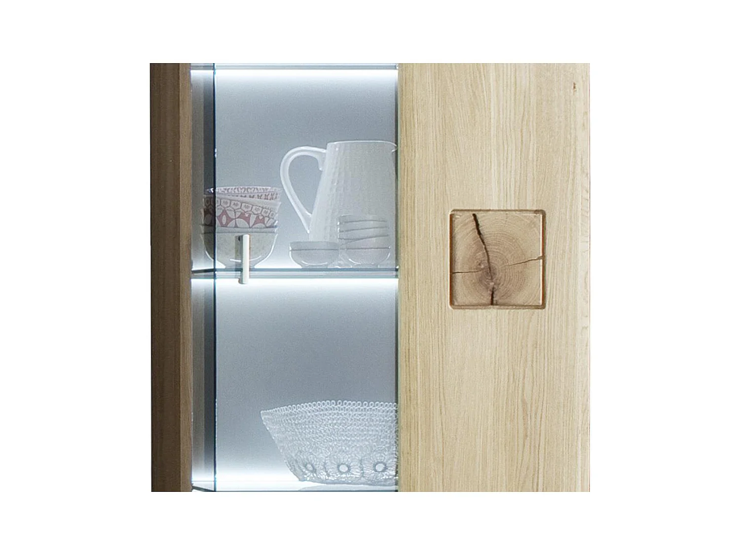 Vitrine droite en chêne massif Bianco + LED - L.60 x H.208 x P.38 cm