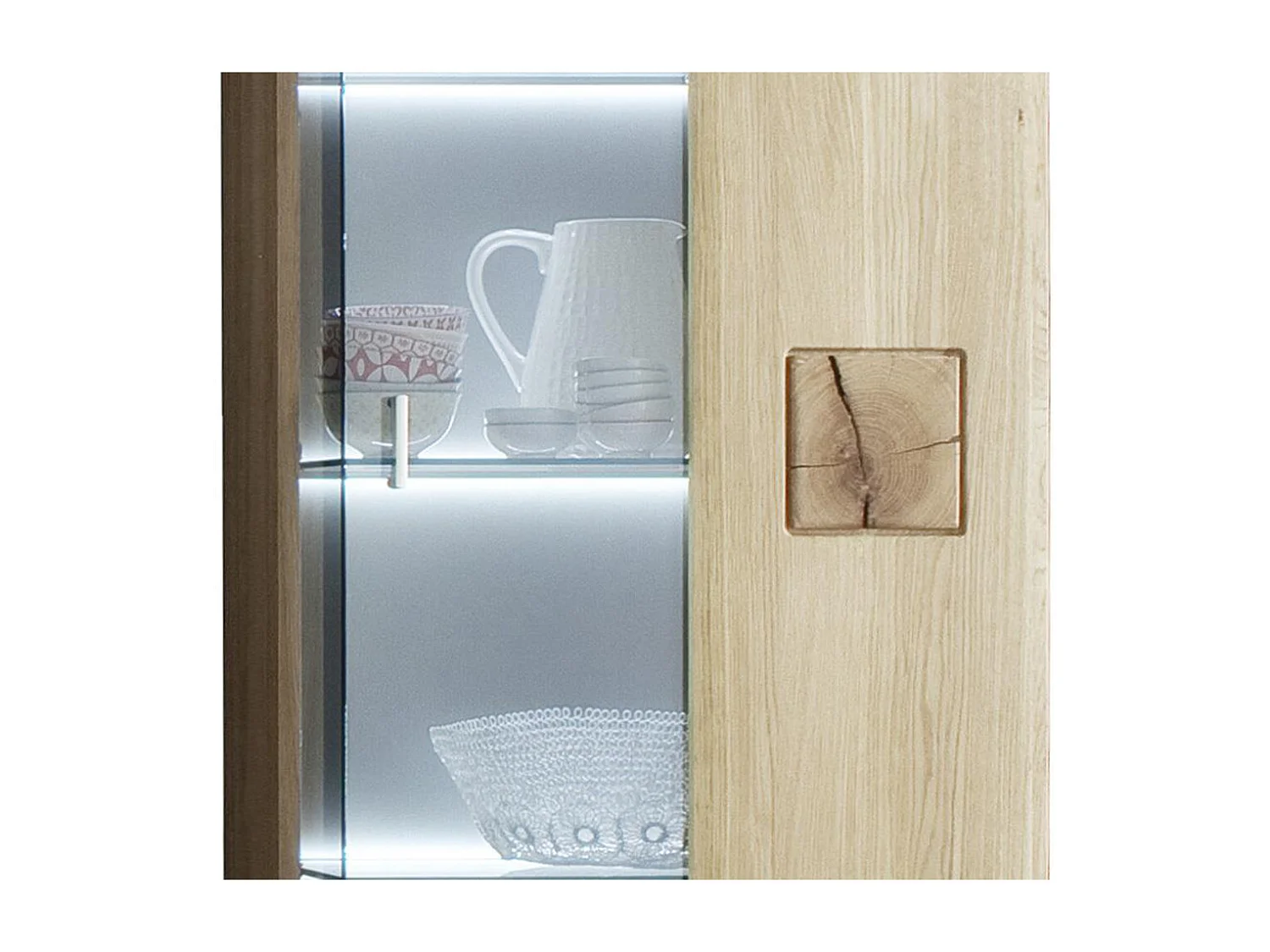 Vitrine droite en chêne massif Bianco + LED - L.60 x H.208 x P.38 cm
