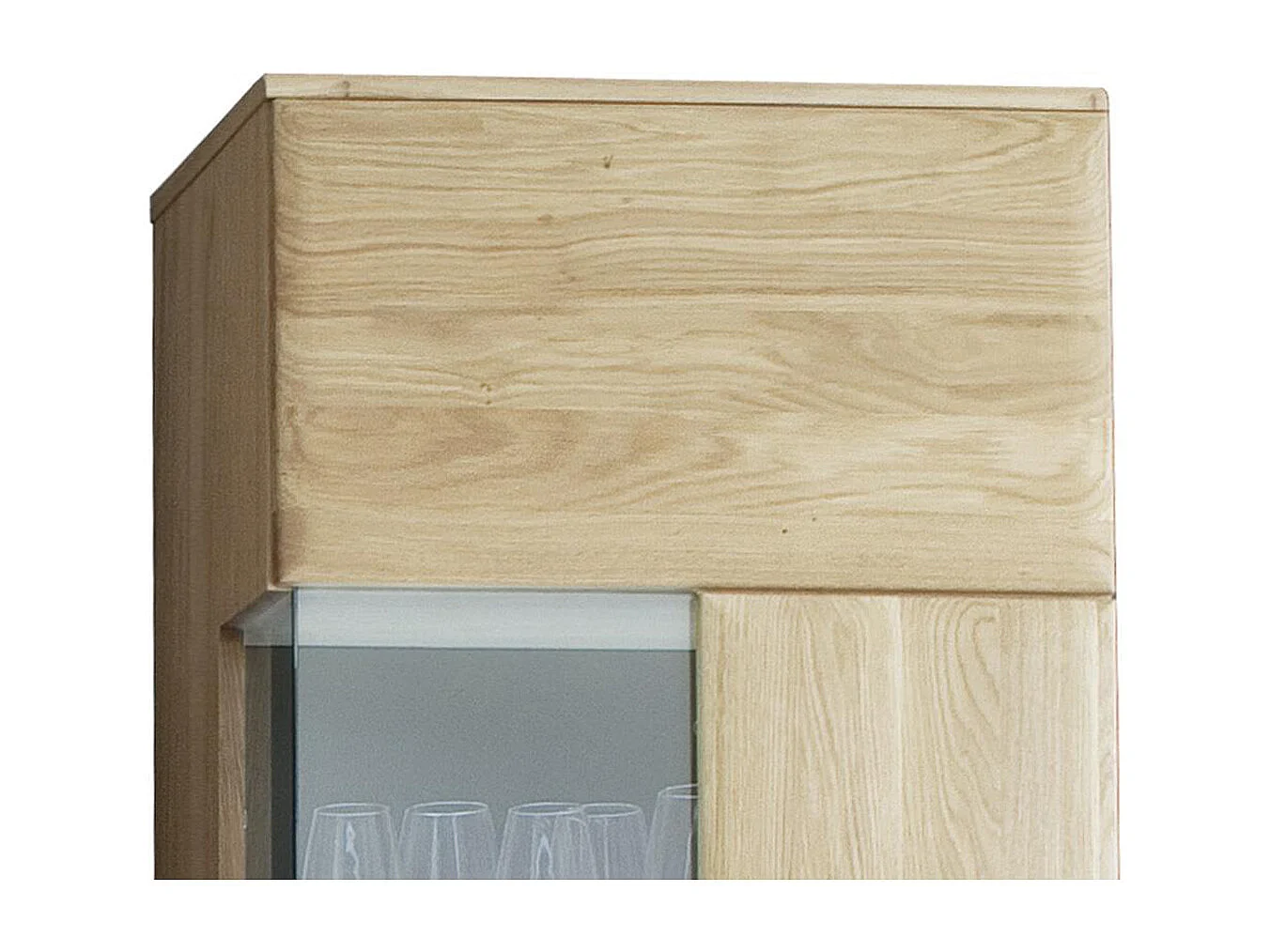 Vitrine droite en chêne massif Bianco + LED - L.60 x H.208 x P.38 cm