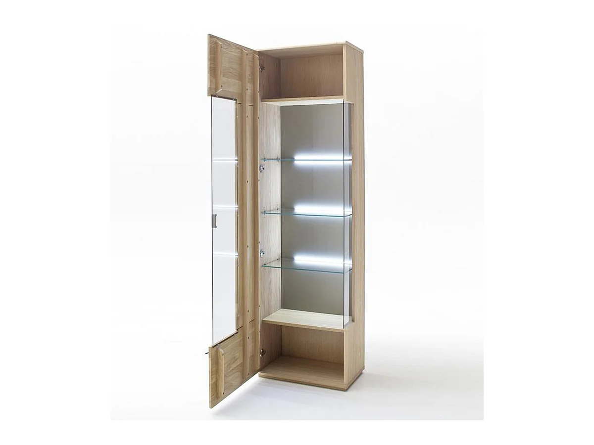 Vitrine à gauche en chêne massif Bianco + LED - L.60 x H.208 x P.38 cm