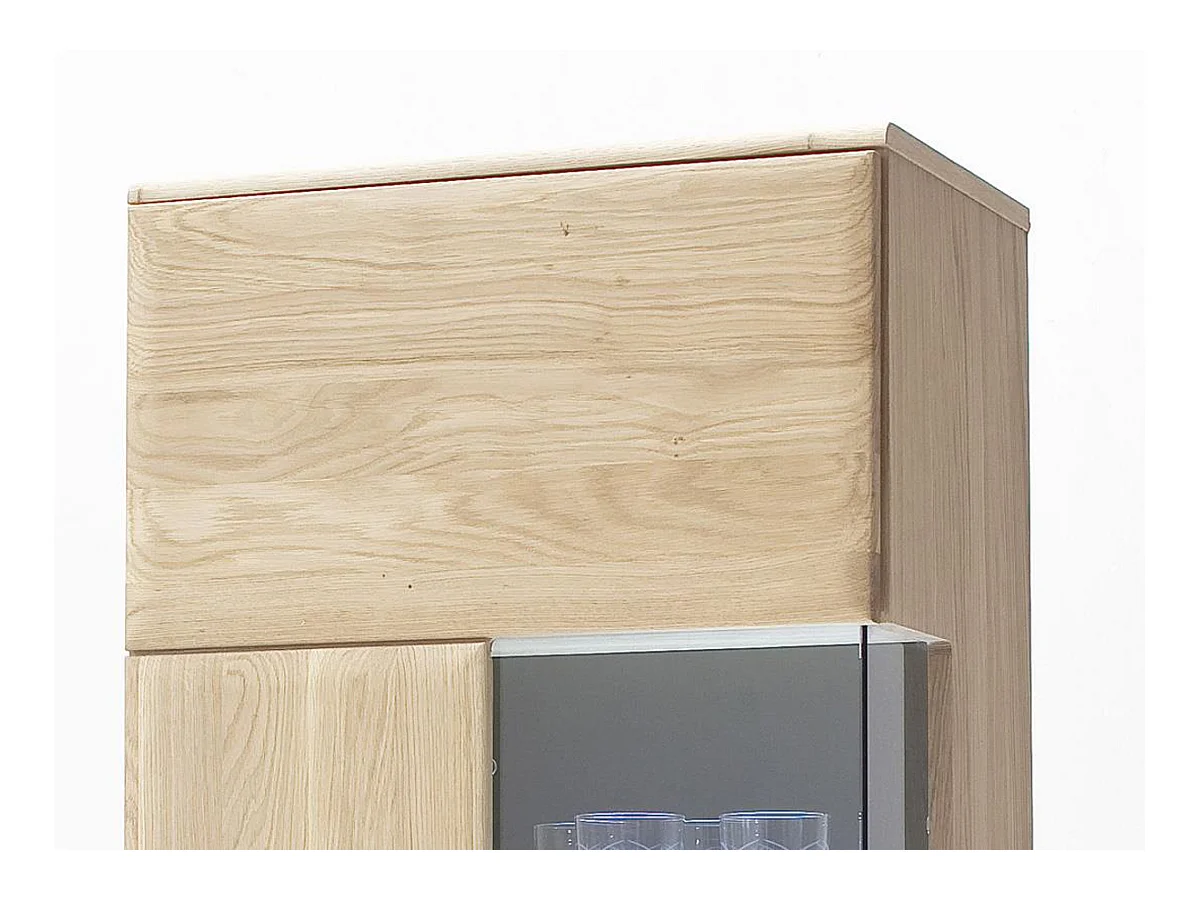 Vitrine à gauche en chêne massif Bianco + LED - L.60 x H.208 x P.38 cm