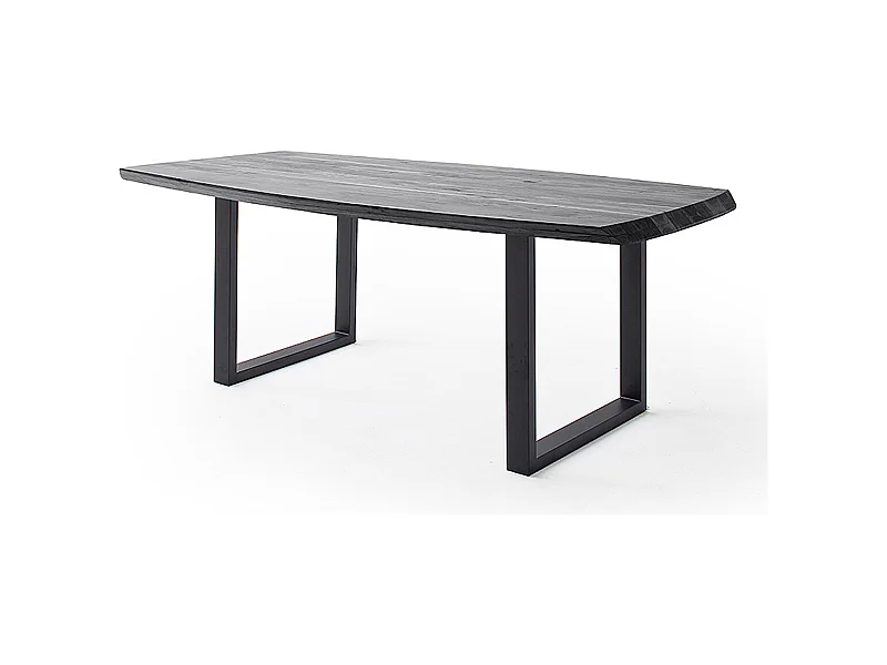 Table de salle à manger rectangulaire en bois d'acacia coloris gris, pieds en métal peint anthracite - longueur 180 x hauteur 77 x profondeur 100 cm