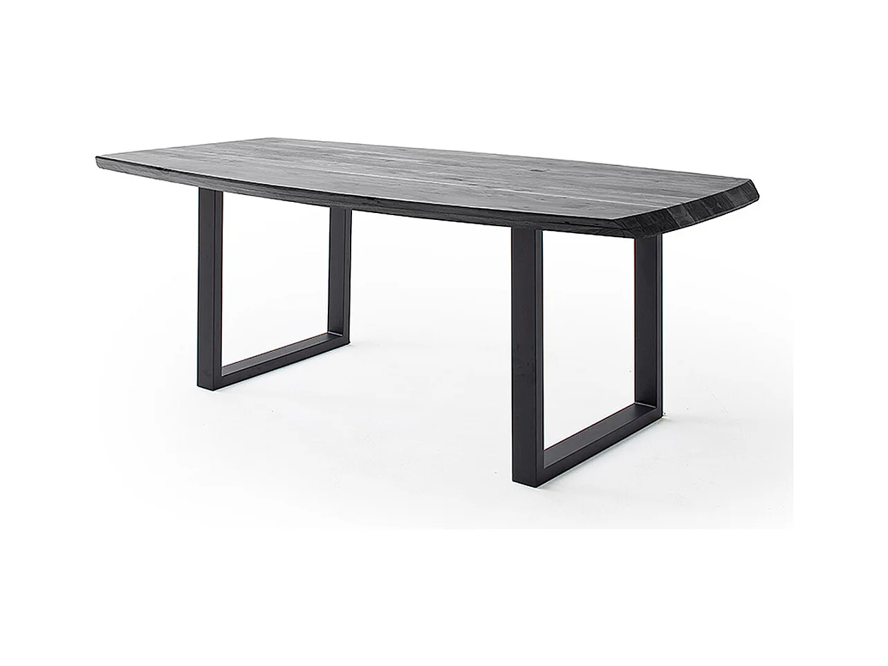 Table de salle à manger rectangulaire en bois d'acacia coloris gris, pieds en métal peint anthracite - longueur 180 x hauteur 77 x profondeur 100 cm