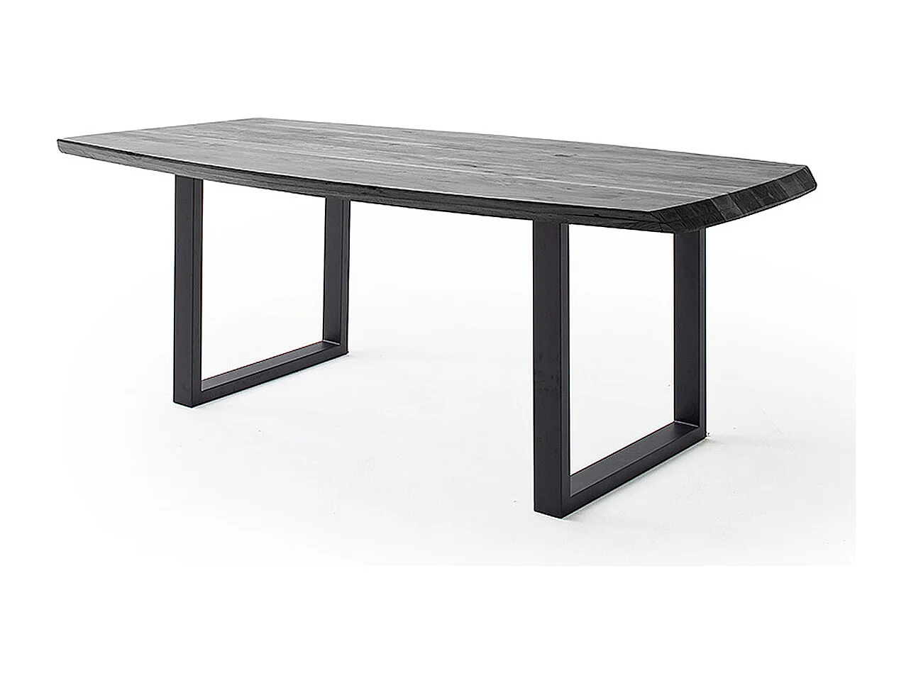 Table de salle à manger rectangulaire en bois d'acacia coloris gris, pieds en métal peint anthracite - longueur 180 x hauteur 77 x profondeur 100 cm