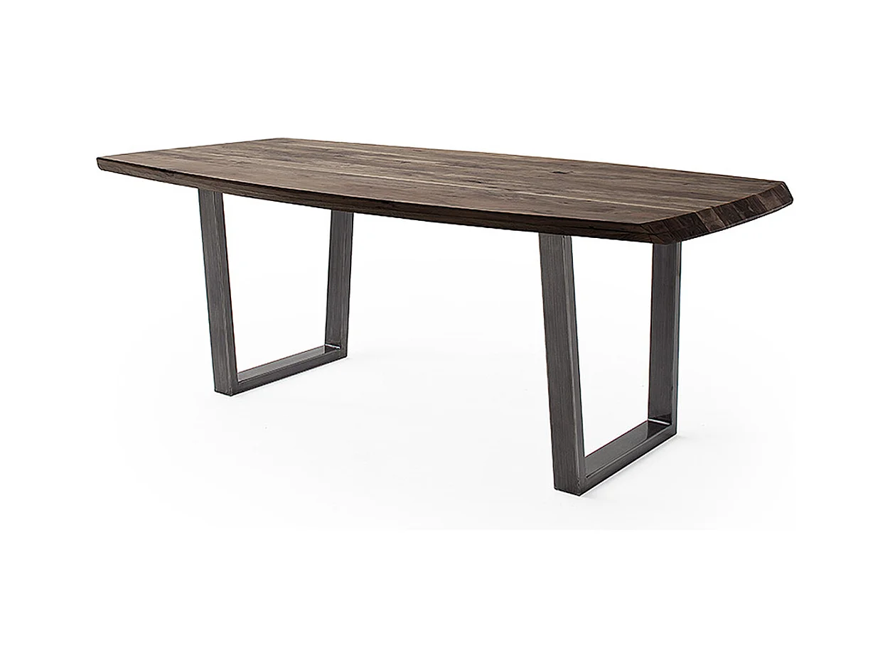Table de salle à manger rectangulaire en bois d'acacia coloris Noyer, pieds en métal anthracite antique - longueur 200 x hauteur 77 x profondeur 100 cm
