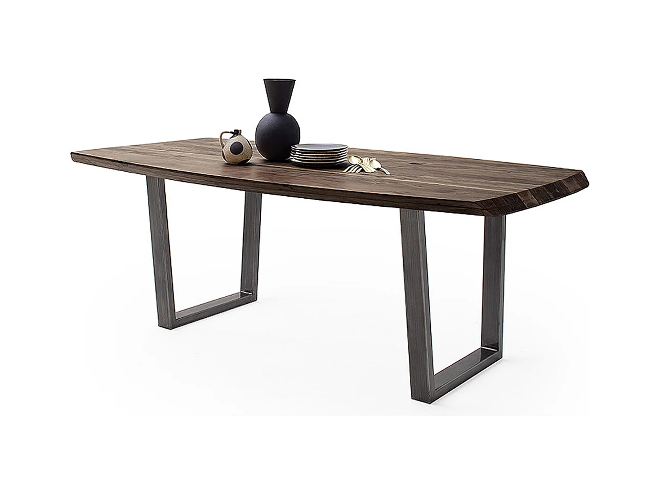 Table de salle à manger rectangulaire en bois d'acacia coloris Noyer, pieds en métal anthracite antique - longueur 200 x hauteur 77 x profondeur 100 cm