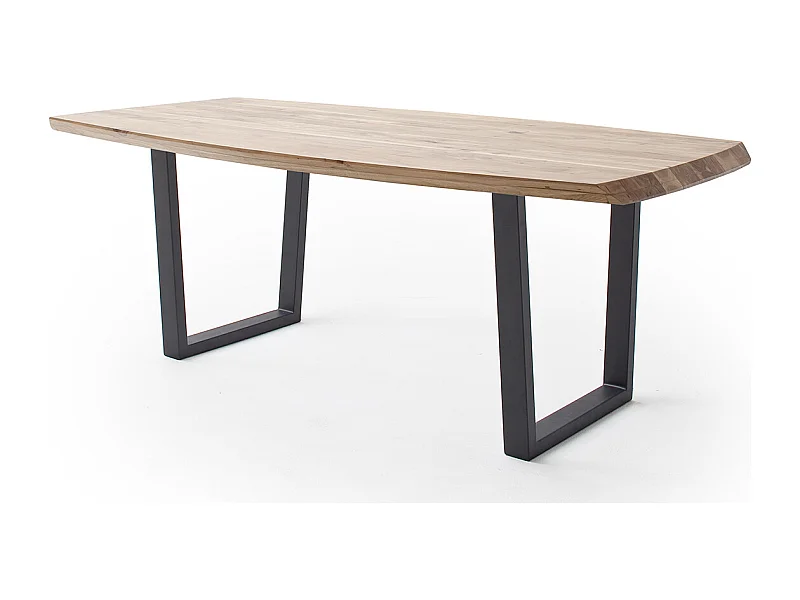 Table de salle à manger rectangulaire en bois d'acacia coloris naturel, pieds en métal peint anthracite - longueur 220 x hauteur 77 x profondeur 100 cm