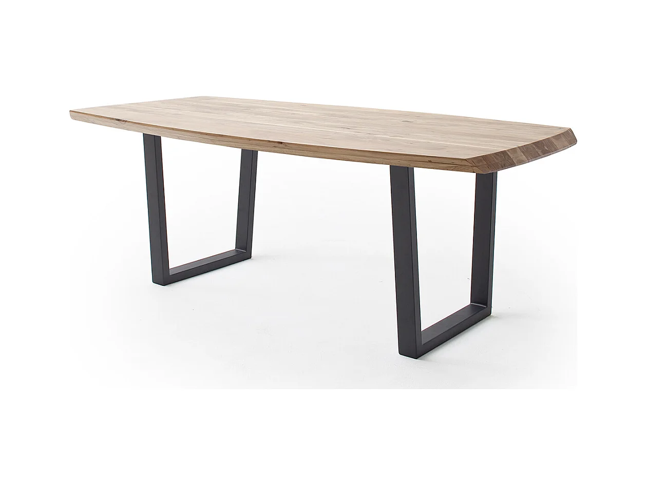 Table de salle à manger rectangulaire en bois d'acacia coloris naturel, pieds en métal peint anthracite - longueur 220 x hauteur 77 x profondeur 100 cm