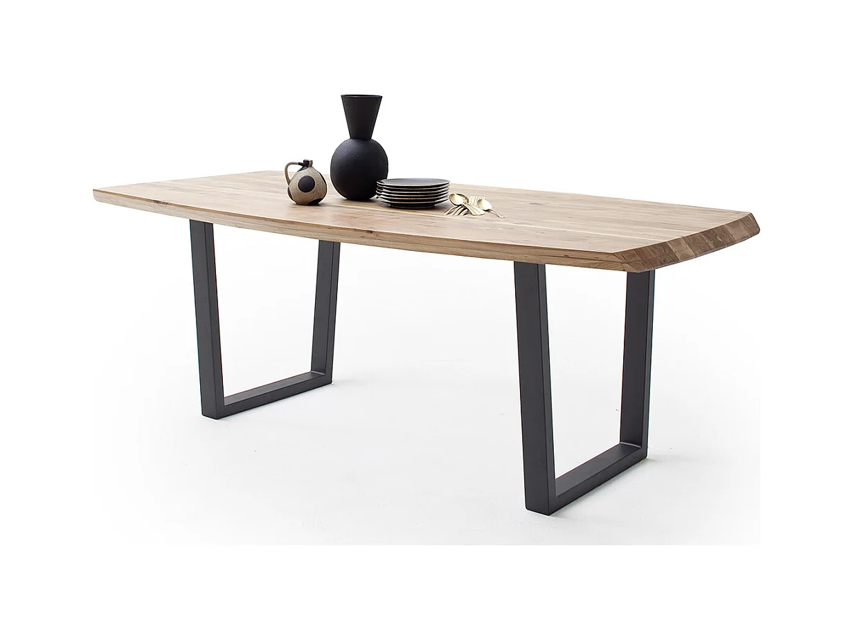 Table de salle à manger rectangulaire en bois d'acacia coloris naturel, pieds en métal peint anthracite - longueur 220 x hauteur 77 x profondeur 100 cm
