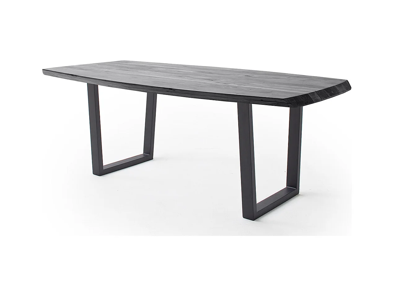 Table de salle à manger rectangulaire en bois d'acacia coloris gris, pieds en métal peint anthracite - longueur 220 x hauteur 77 x profondeur 100 cm