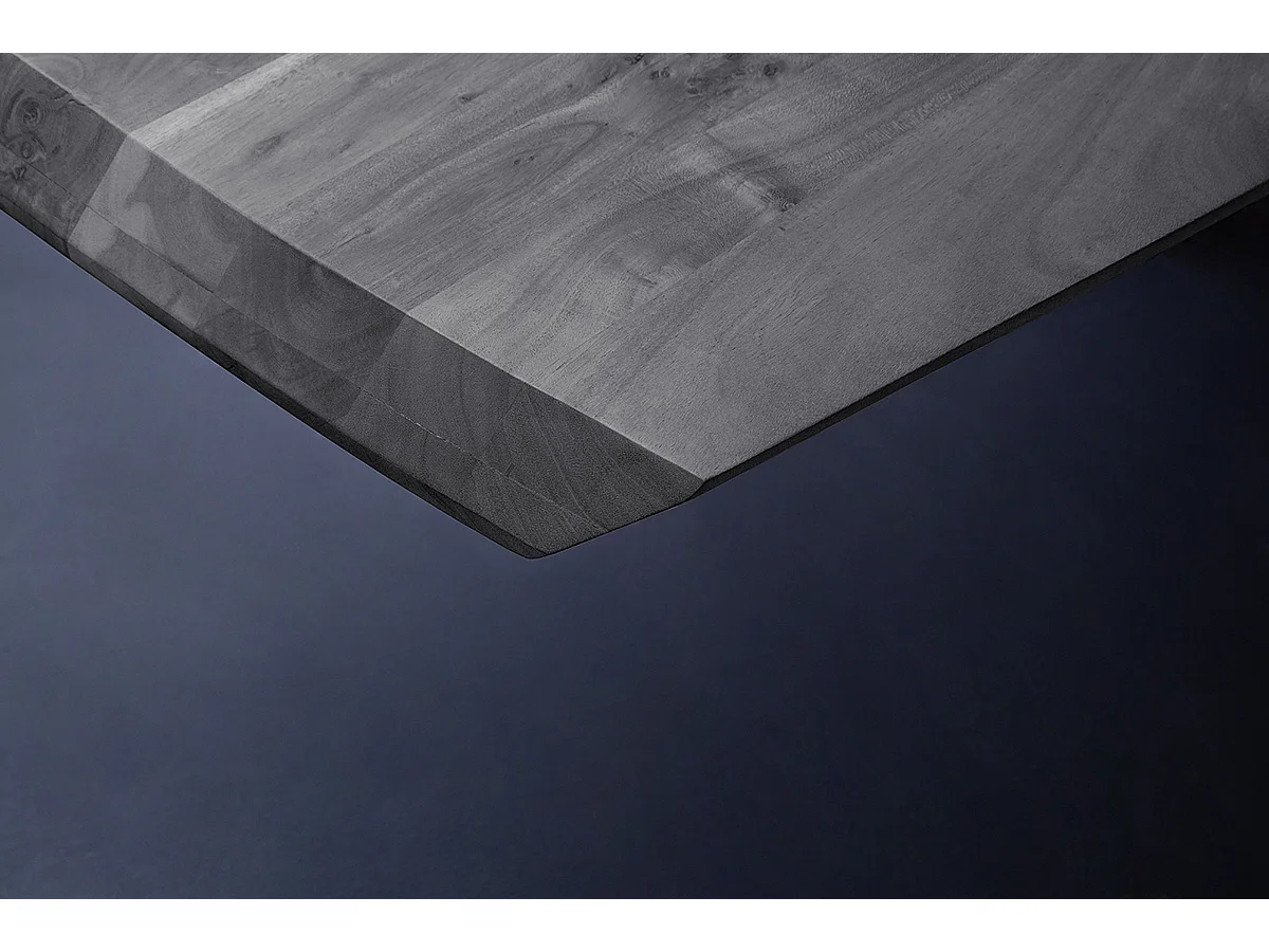 Table de salle à manger rectangulaire en bois d'acacia coloris gris, pieds en métal peint anthracite - longueur 220 x hauteur 77 x profondeur 100 cm