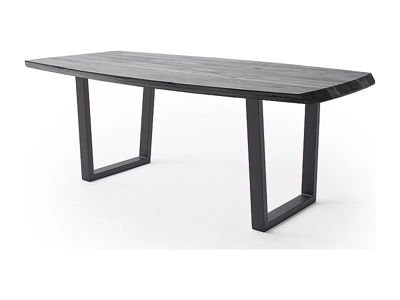 Table de salle à manger rectangulaire en bois d'acacia coloris gris, pieds en métal peint anthracite - longueur 220 x hauteur 77 x profondeur 100 cm