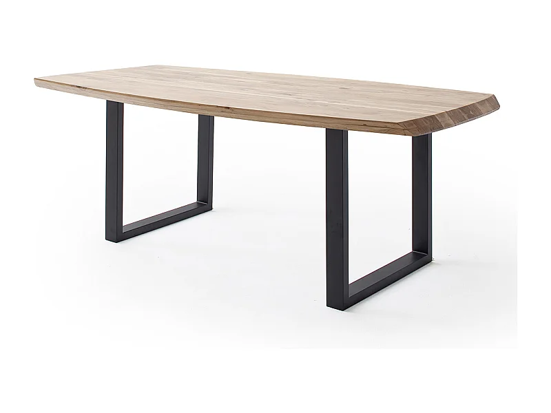 Table de salle à manger rectangulaire en bois d'acacia coloris naturel, pieds en métal peint anthracite - longueur 180 x hauteur 77 x profondeur 100 cm