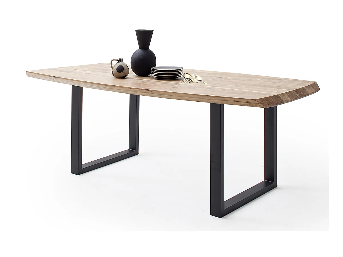 Table de salle à manger rectangulaire en bois d'acacia coloris naturel, pieds en métal peint anthracite - longueur 180 x hauteur 77 x profondeur 100 cm