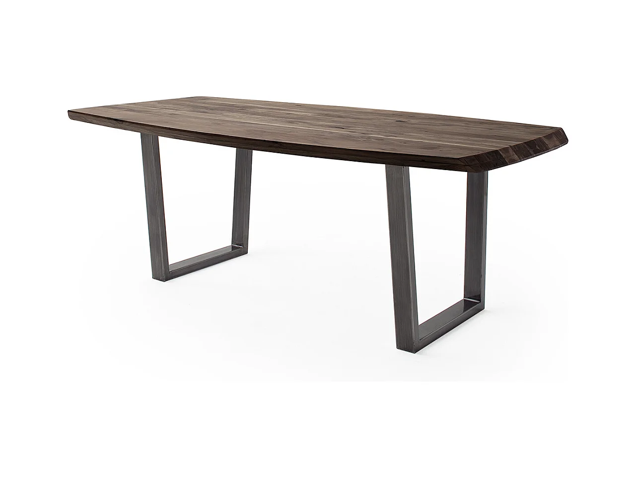 Table de salle à manger rectangulaire en bois d'acacia coloris noyer, pieds en métal anthracite antique - longueur 220 x hauteur 77 x profondeur 100 cm