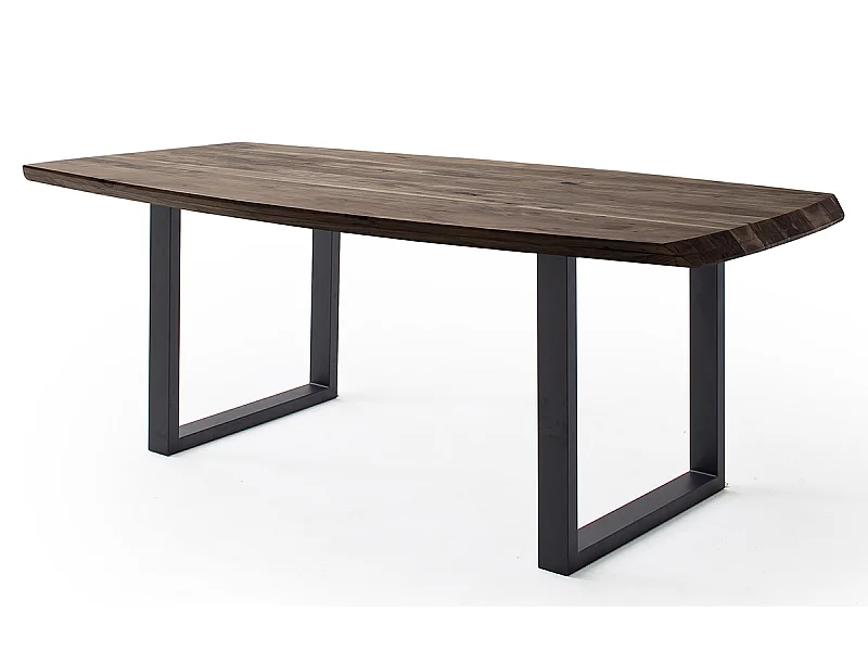 Table de salle à manger rectangulaire en bois d'acacia coloris noyer, pieds en métal peint anthracite - longueur 180 x hauteur 77 x profondeur 100 cm