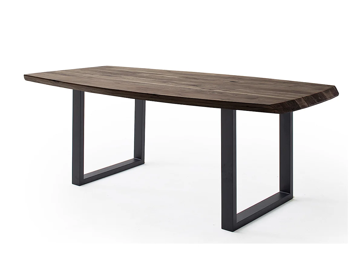 Table de salle à manger rectangulaire en bois d'acacia coloris noyer, pieds en métal peint anthracite - longueur 180 x hauteur 77 x profondeur 100 cm