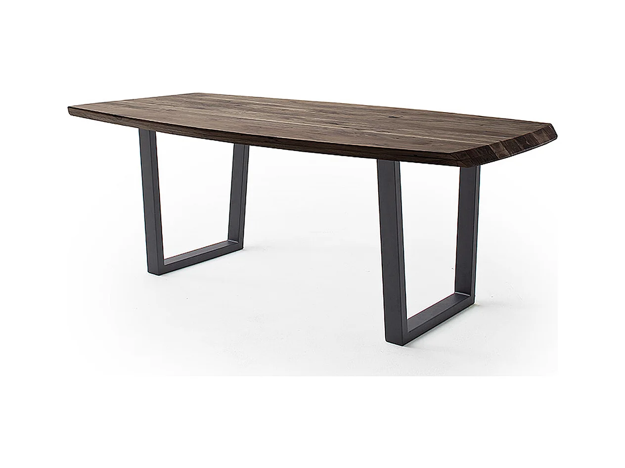 Table de salle à manger rectangulaire en bois d'acacia coloris noyer, pieds en métal peint coloris anthracite - longueur 180 x hauteur 77 x profondeur 100 cm