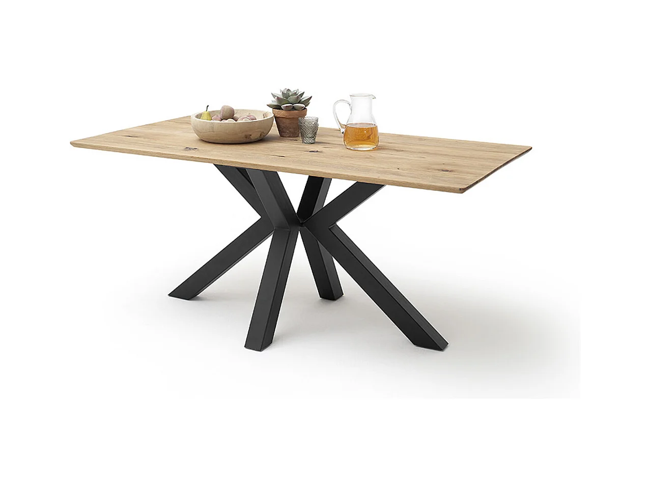 Table à manger, table de repas coloris chêne poutre , pieds en métal noir - Longueur 200 x Hauteur 77 x Profondeur 100 cm