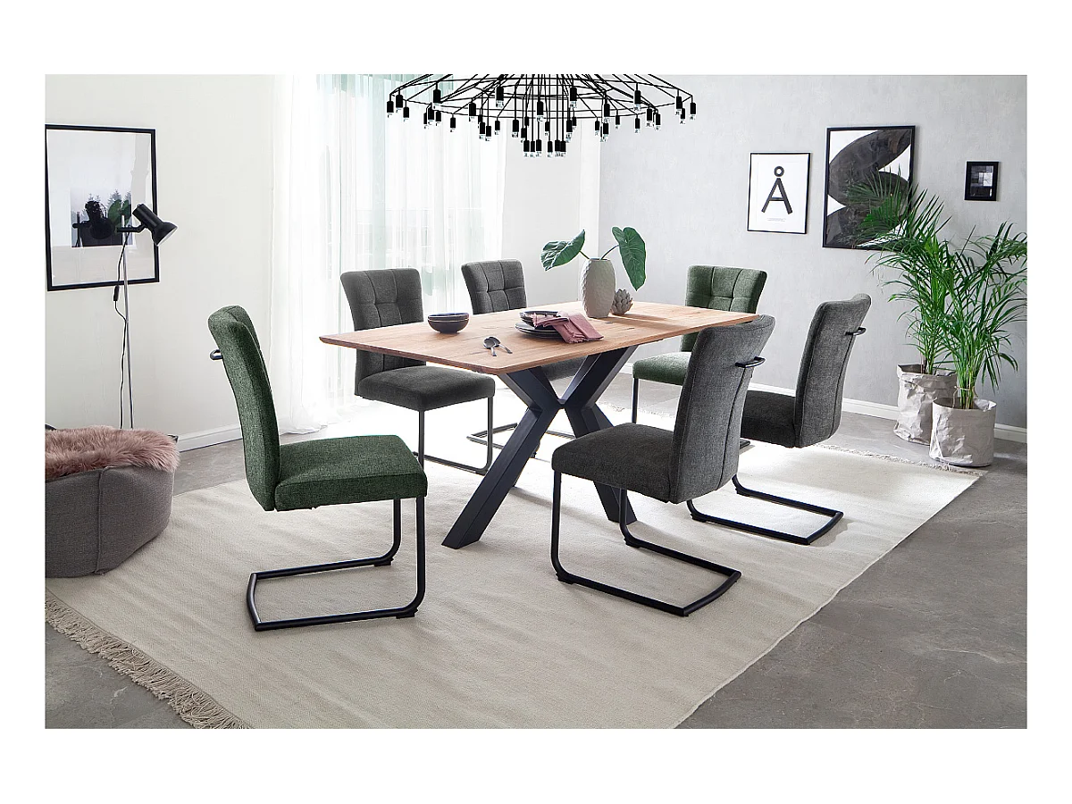 Table à manger, table de repas coloris chêne poutre , pieds en métal noir - Longueur 200 x Hauteur 77 x Profondeur 100 cm