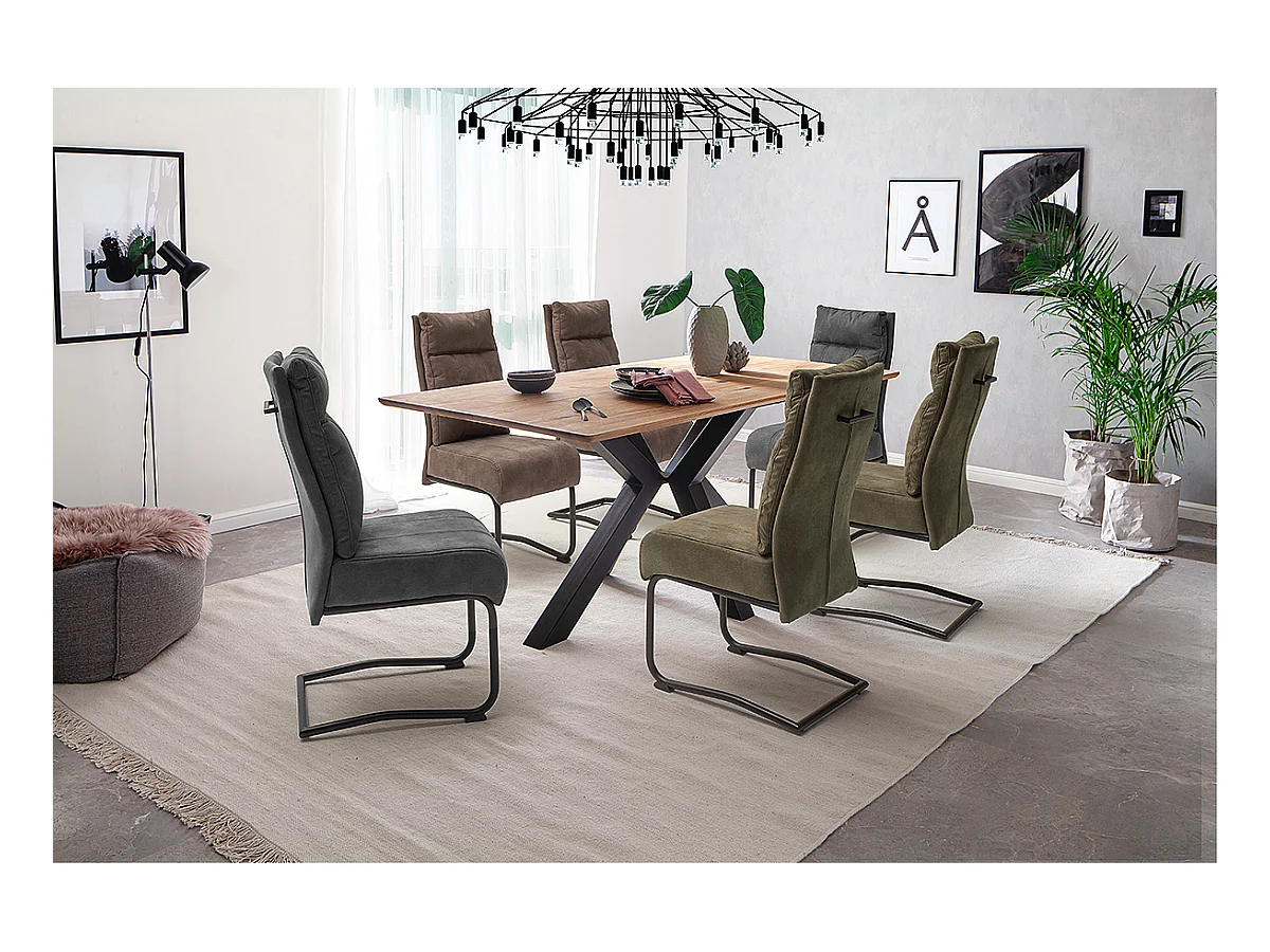 Table à manger, table de repas coloris chêne poutre , pieds en métal noir - Longueur 200 x Hauteur 77 x Profondeur 100 cm