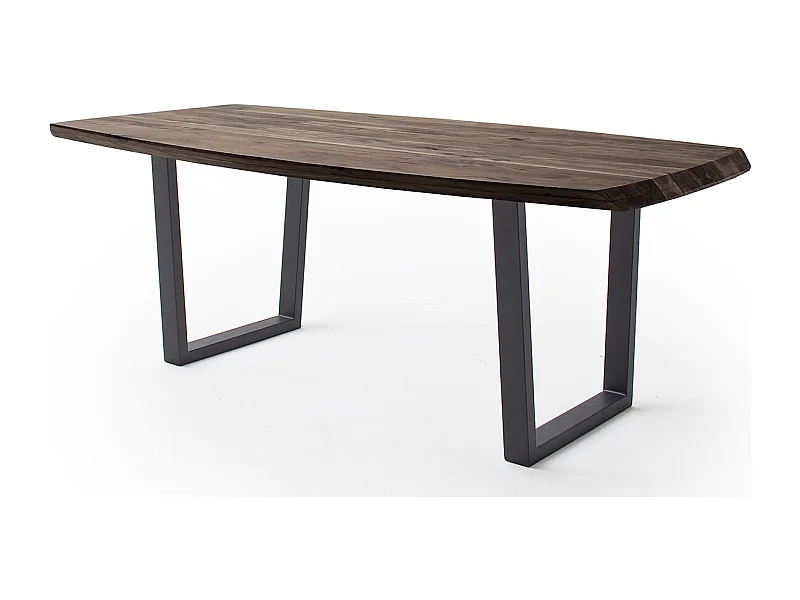 Table de salle à manger rectangulaire en bois d'acacia coloris Noyer, pieds en métal peint anthracite - longueur 200 x hauteur 77 x profondeur 100 cm