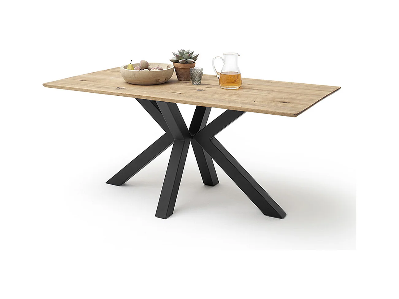 Table à manger, table de repas coloris chêne massif, gris noir - Longueur 220 x Hauteur 77 x Profondeur 100 cm