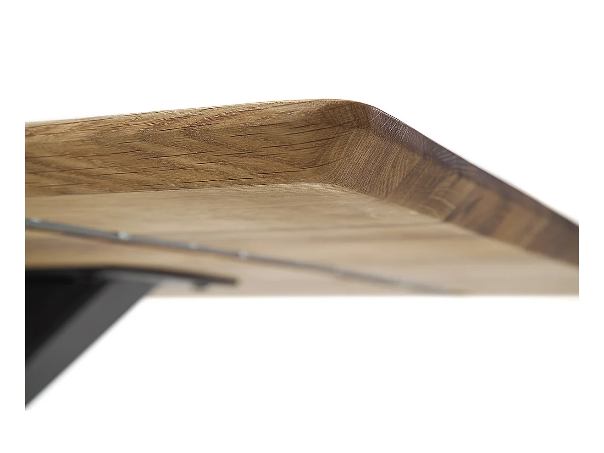 Table à manger, table de repas coloris chêne massif, gris noir - Longueur 220 x Hauteur 77 x Profondeur 100 cm