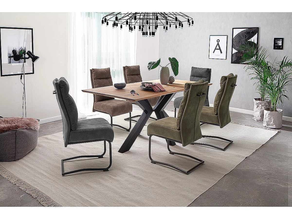 Table à manger, table de repas coloris chêne massif, gris noir - Longueur 220 x Hauteur 77 x Profondeur 100 cm