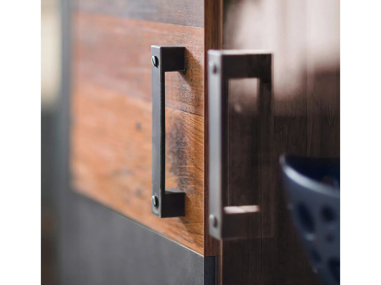 Bahut 1 porte mélaminé chêne foncé et gris Orcel