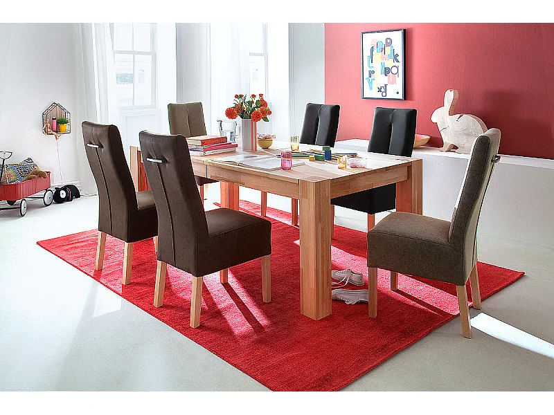 Table de salle à manger rectangulaire extensible en bois hêtre massif huilé naturel - longueur 200-300 x hauteur 77 x profondeur 100 cm