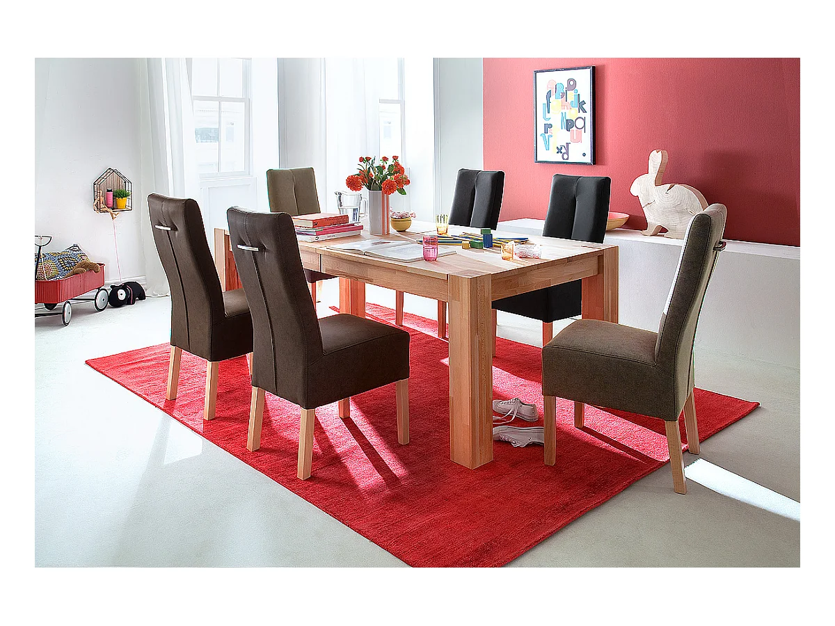 Table de salle à manger rectangulaire extensible en bois hêtre massif huilé naturel - longueur 200-300 x hauteur 77 x profondeur 100 cm
