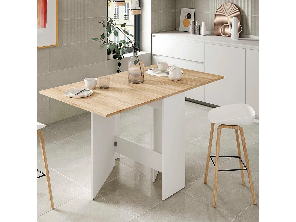 Tavolo apribile pieghevole salvaspazio cucina 144 X 77 X 78 cm ROVERE + BIANCO - 0F4588A