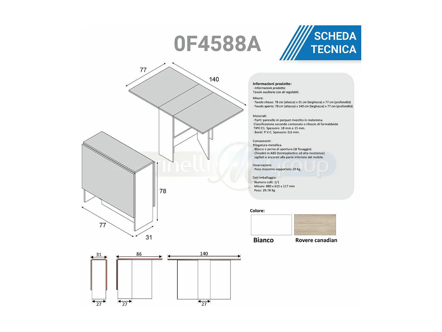 Tavolo apribile pieghevole salvaspazio cucina 144 X 77 X 78 cm ROVERE + BIANCO - 0F4588A