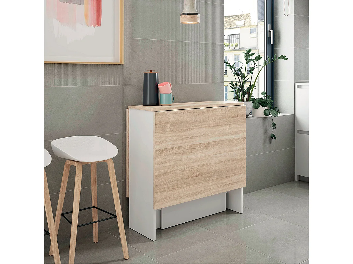 Tavolo apribile pieghevole salvaspazio cucina 144 X 77 X 78 cm ROVERE + BIANCO - 0F4588A