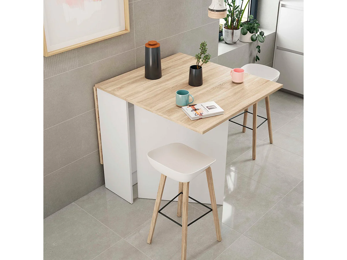 Tavolo apribile pieghevole salvaspazio cucina 144 X 77 X 78 cm ROVERE + BIANCO - 0F4588A