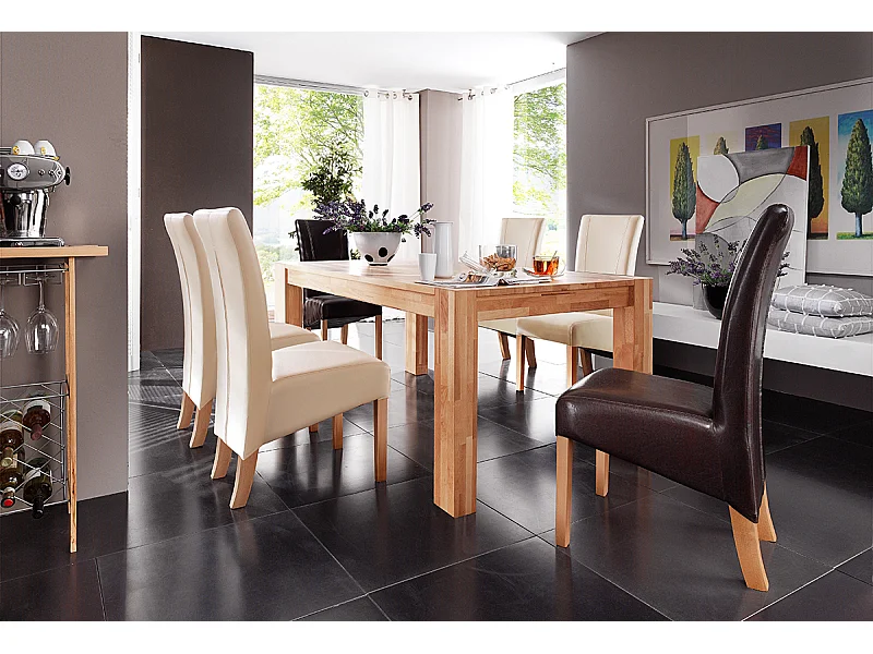 Table de salle à manger rectangulaire extensible en bois hêtre massif huilé coloris naturel - longueur 160-250 x hauteur 77 x profondeur 90 cm