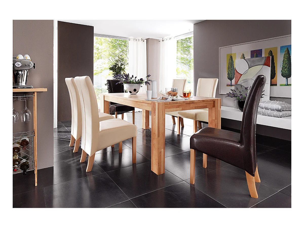 Table de salle à manger rectangulaire extensible en bois hêtre massif huilé coloris naturel - longueur 160-250 x hauteur 77 x profondeur 90 cm