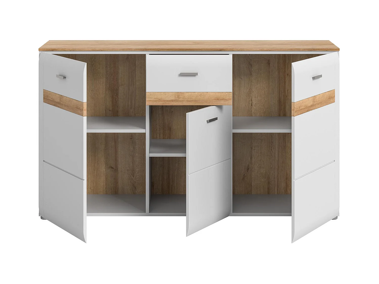 Ashton dressoir 3 deuren, 1 lade mat lichtgrijs,eik decor.